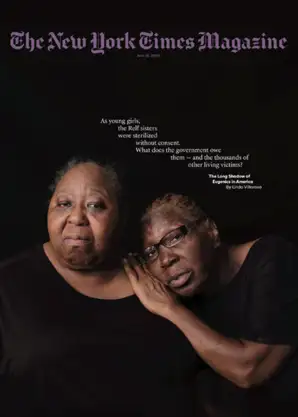 An image of the issue of The New York Times Magazine that featured Iliana Rocha's poem. It shows the Relf Sisters who were the focus of the issue's cover story.